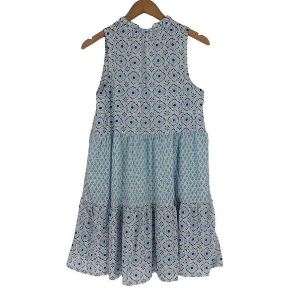J.Crew Sleeveless Tiered Tassel Cover-Up in White Blue Mixed Print | Small - Picture 4 of 8
